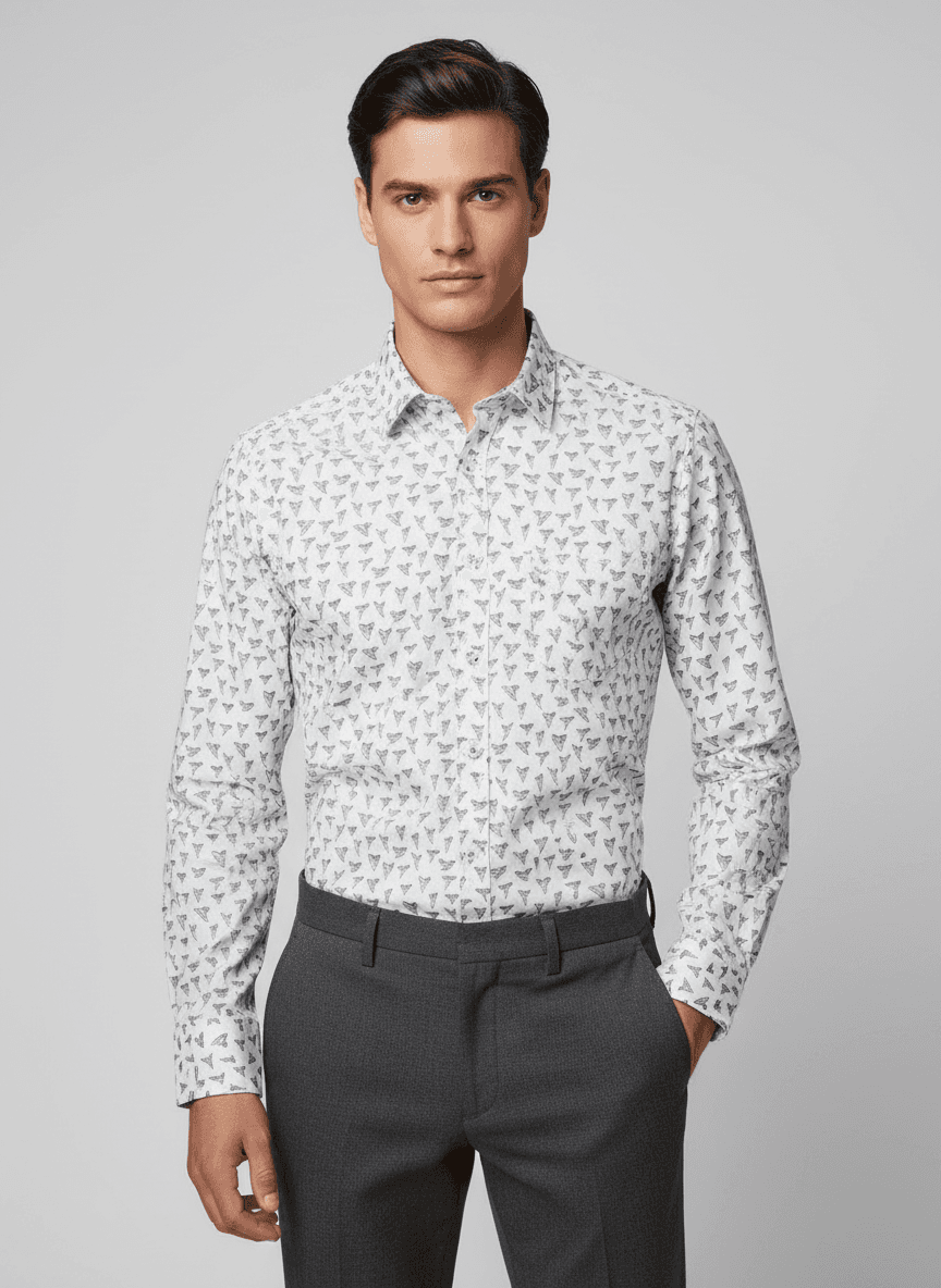 shirt BOSS white with dark grey pattern