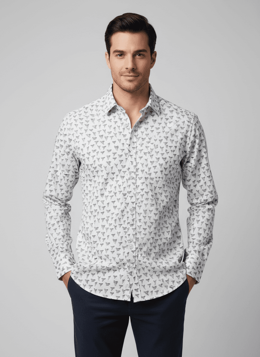 Men's button-up shirt BOSS White with dark grey pattern