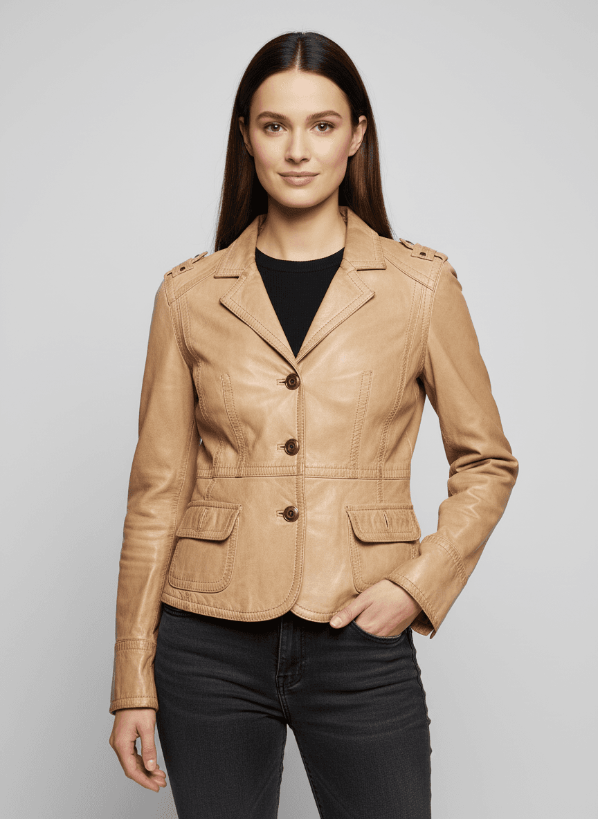 Kurtka skórzana Inspire by Rino&Pelle Beżowy